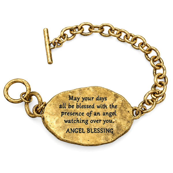 Bible Prayer Angel Blessing Cross Chain Toggle Clasp Bracelet