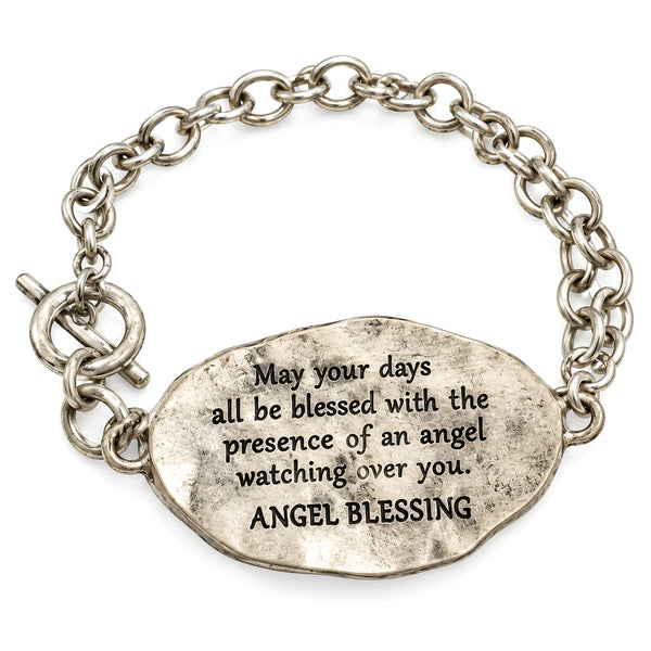 Bible Prayer Angel Blessing Cross Chain Toggle Clasp Bracelet