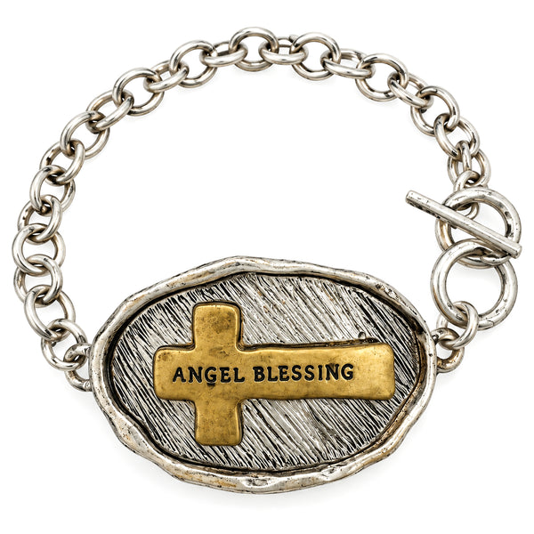 Bible Prayer Angel Blessing Cross Chain Toggle Clasp Bracelet