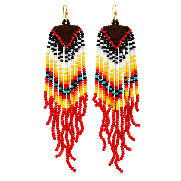 Fringe Long Banner Southwestern Seed Bead Dangle Earrings