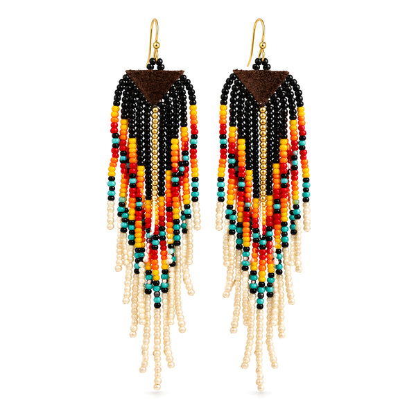 Fringe Long Banner Southwestern Seed Bead Dangle Earrings