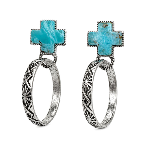 Cross Stone Stud Western Hoop Earrings