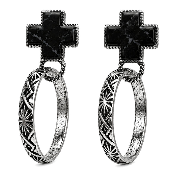 Cross Stone Stud Western Hoop Earrings