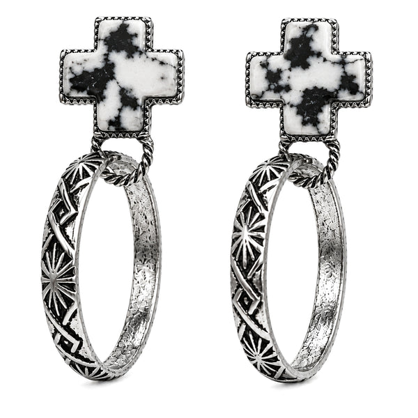 Cross Stone Stud Western Hoop Earrings