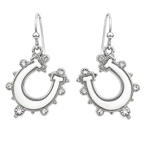 Lucky Horseshoe Charm Rhinestone Chrome Earrings