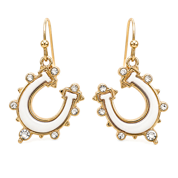 Lucky Horseshoe Charm Rhinestone Chrome Earrings