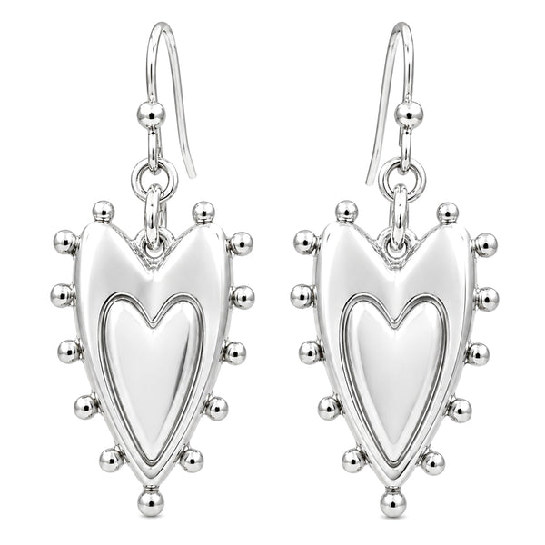 Silver Frame Heart Ball Earrings
