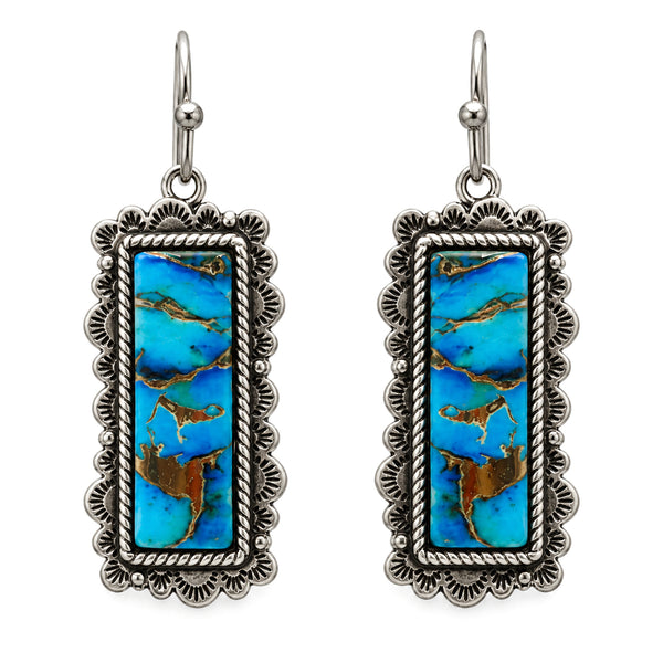 Polished Color Stone Gold Streak Bar Earrings