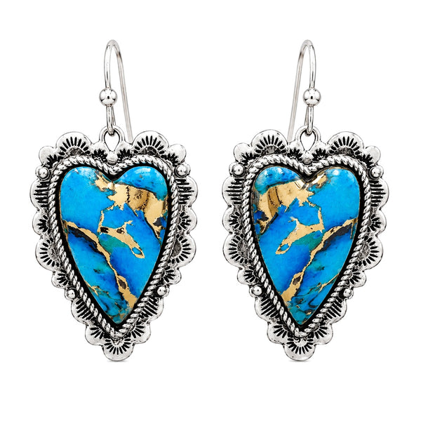Polished Color Stone Gold Streak Heart Earrings