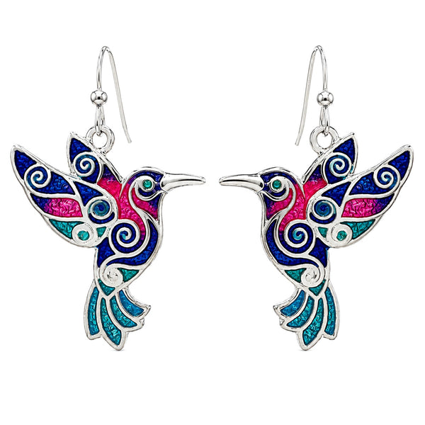 Polished Color Stone Hummingbird Earrings