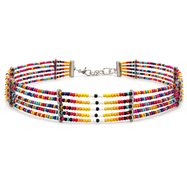 Multicolor Strand Seed Bead Southwestern Choker Necklace