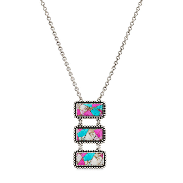 Polished Color Stone Three Square Necklace