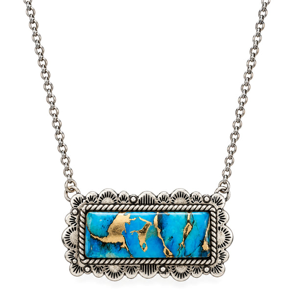Polished Color Stone Gold Streak Bar Necklace