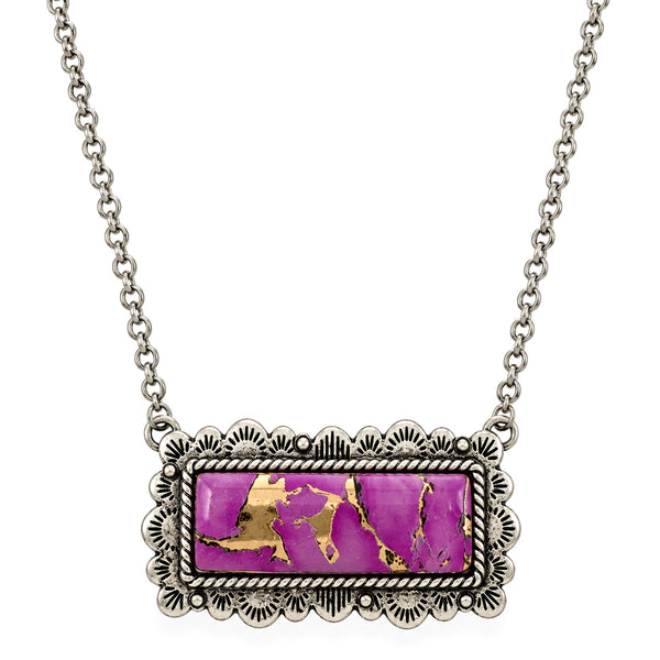 Polished Color Stone Gold Streak Bar Necklace