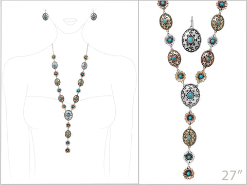 Native Navajo Concho Tie Necklace Earrings Set