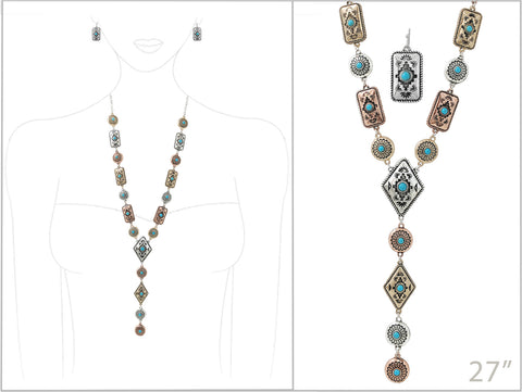 Native Navajo Diamond Tie Necklace Earrings Set