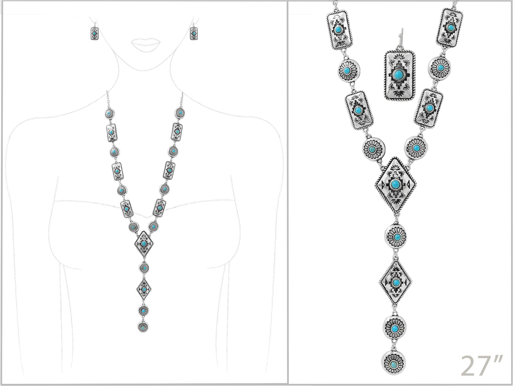 Native Navajo Diamond Tie Necklace Earrings Set