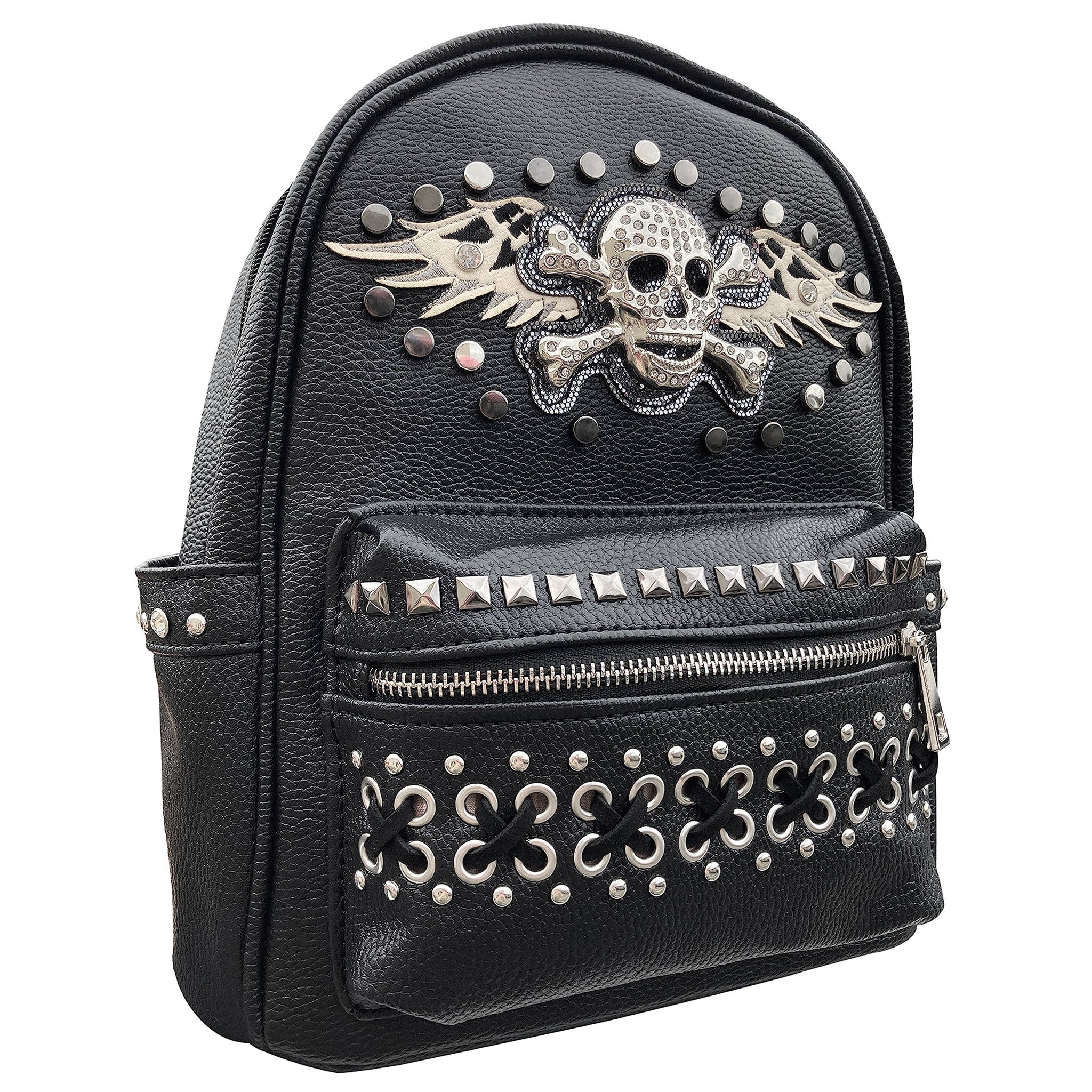 Skull with Wings Women's Small Backpack Black