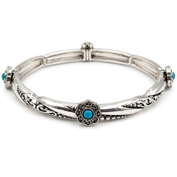 Turquoise Stone Western Slim Band Stretch Bracelet
