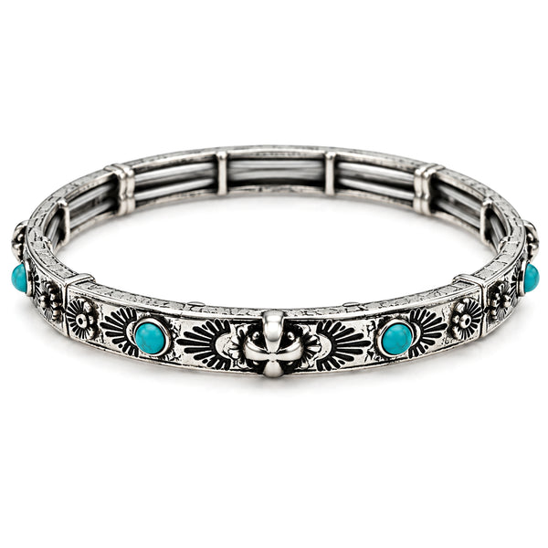 Turquoise Stone Western Slim Band Stretch Bracelet