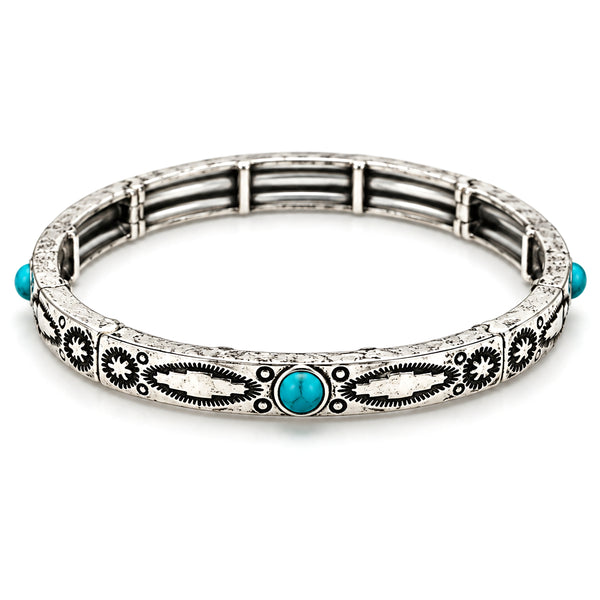 Turquoise Stone Western Slim Band Stretch Bracelet