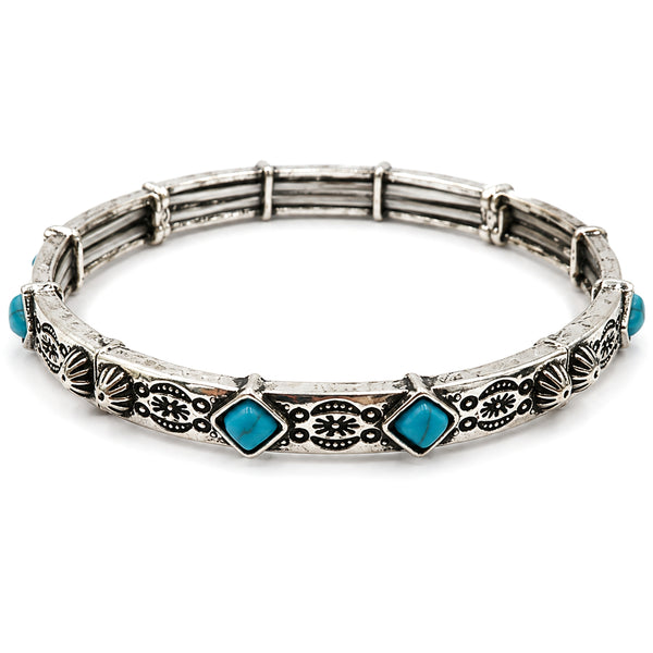 Turquoise Stone Western Slim Band Stretch Bracelet