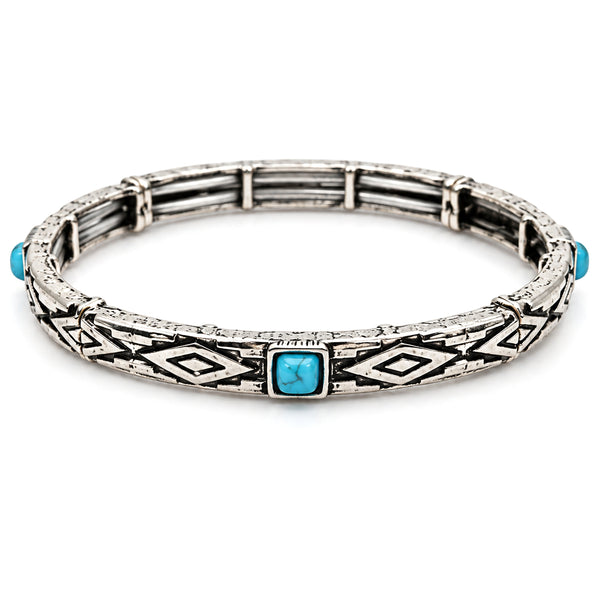Turquoise Stone Western Slim Band Stretch Bracelet