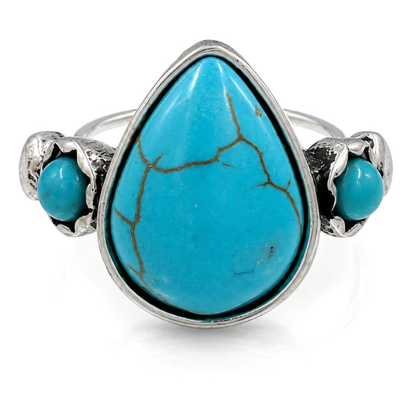 Teardrop Turquoise Stone Adjustable Ring