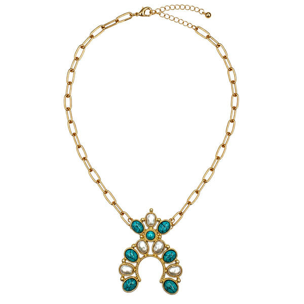 Pearl and Gold Squash Blossom Pendant Necklace