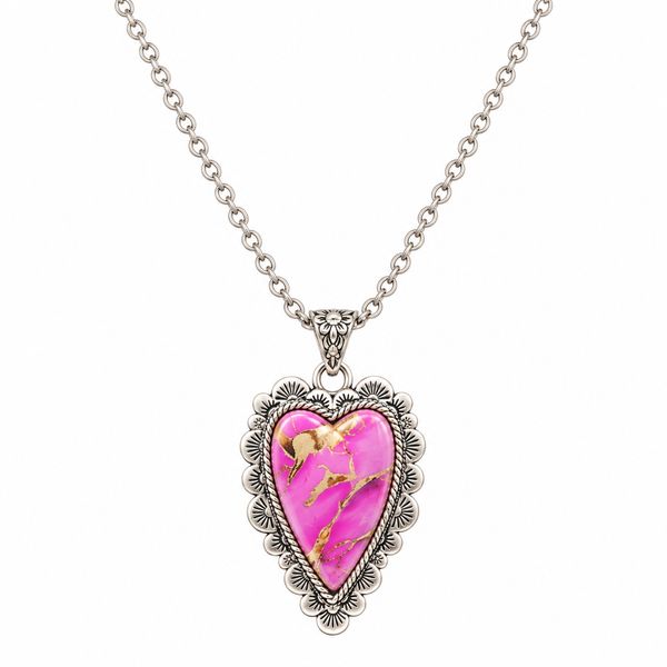 Polished Color Stone Gold Streak Heart Necklace