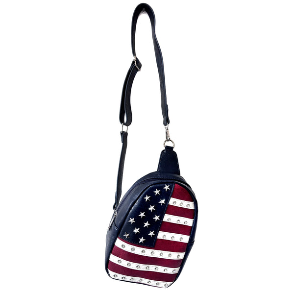Women's American Flag Stars Stud Crossbody Sling Backpack