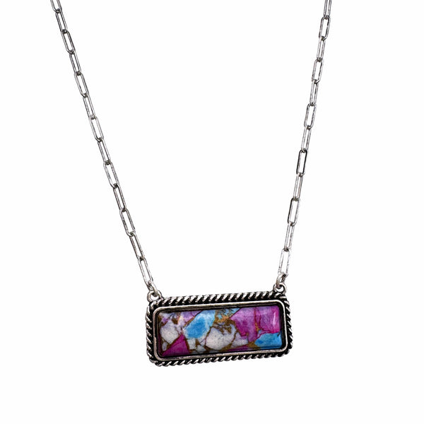 Rectangle Square Turquoise Stone Western Bar Necklace