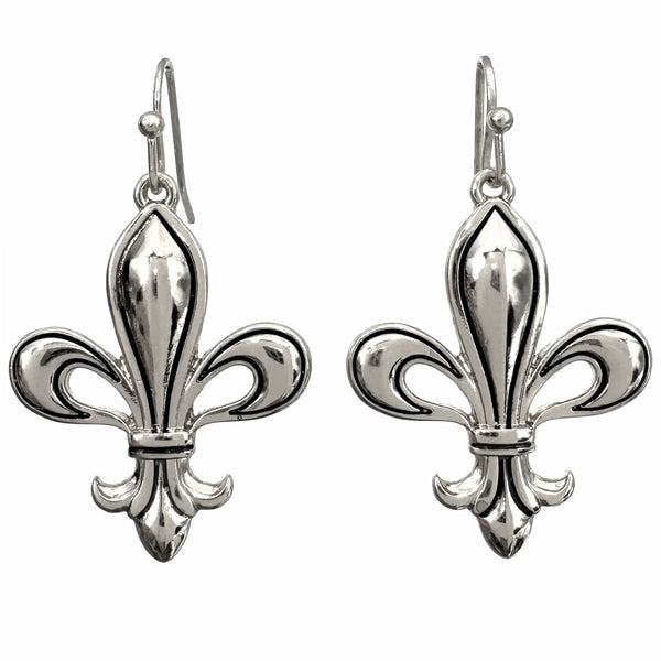 Fleur De Lis Silver Gold Dangle Earrings