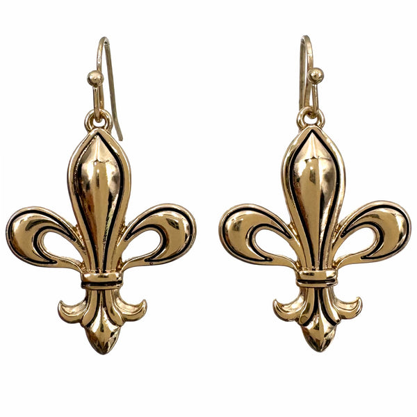 Fleur De Lis Silver Gold Dangle Earrings