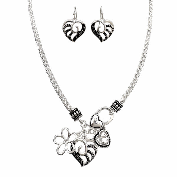 Sister Friends Forever Heart Flower Angelic Necklace Set