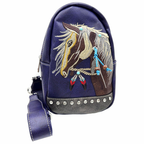 Women's Embroidered Horse Crossbody Western Sling Backpack