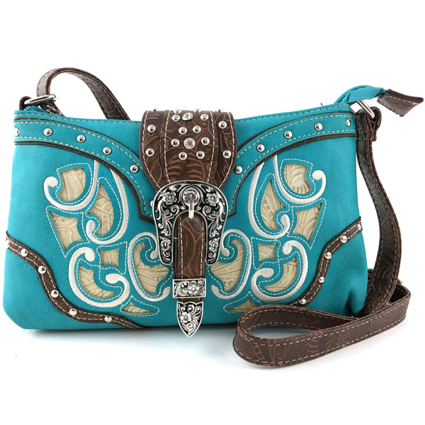 Western Floral Buckle Crossbody Pouch Bag