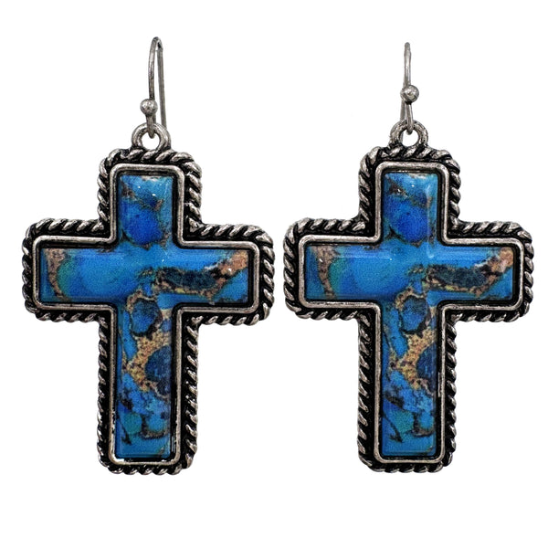 Polished Colored Stone Western Cross Earrings