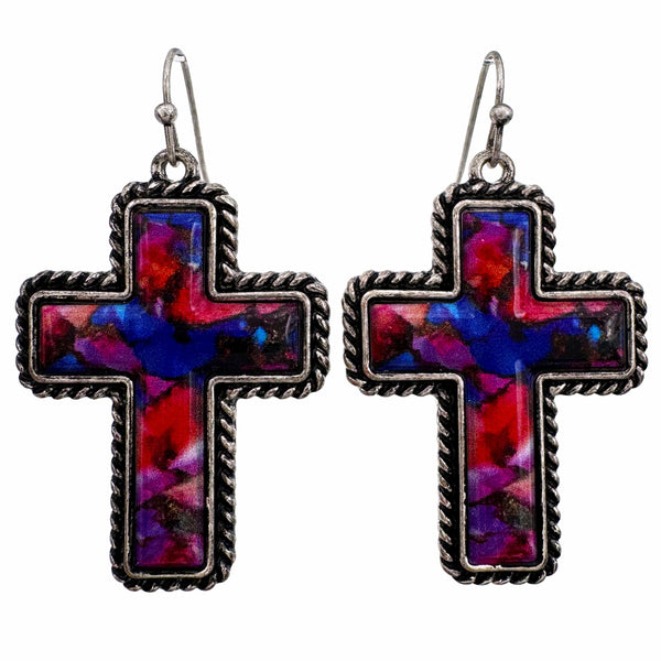 Polished Colored Stone Western Cross Earrings