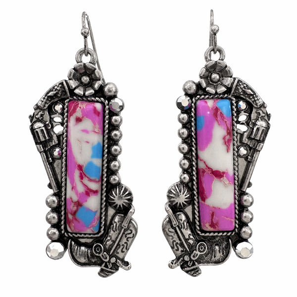 Polished Color Stone Bar Cowboy Western Earrings