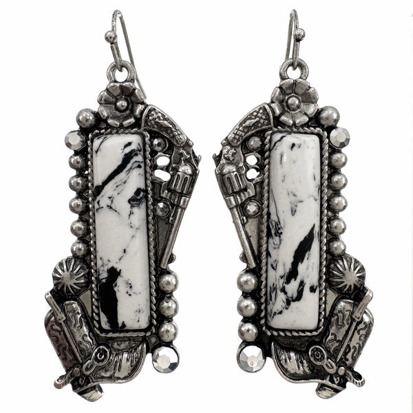 Polished Color Stone Bar Cowboy Western Earrings