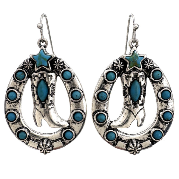 Horseshoe Star Western Boots Earrings