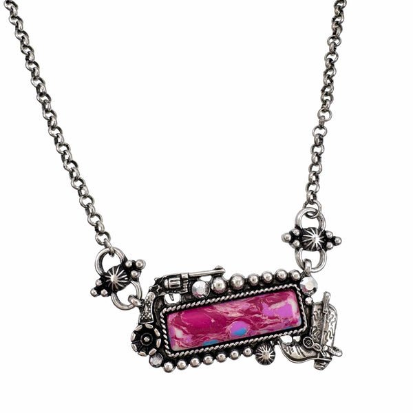 Polished Color Stone Bar Cowboy Western Necklace