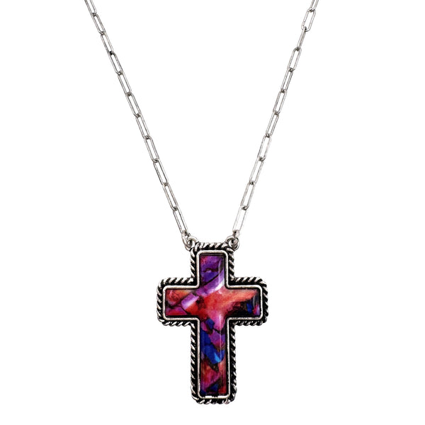 Polished Colored Stone Western Cross Necklace