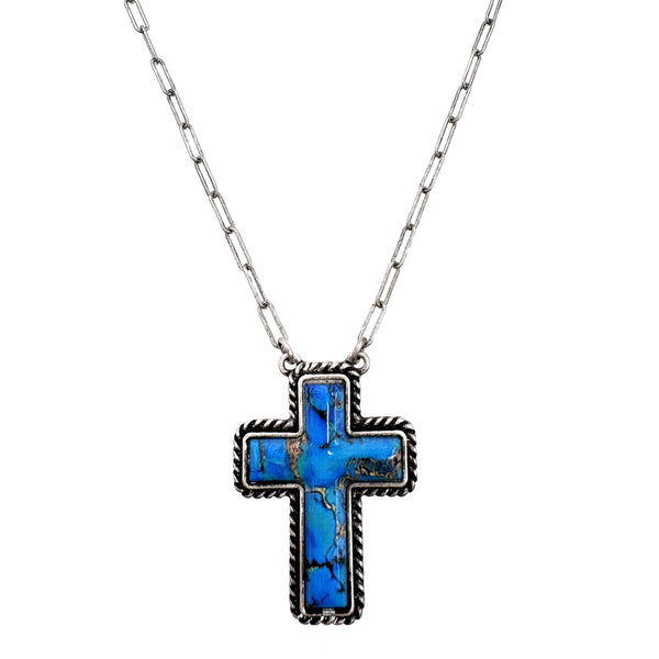 Polished Colored Stone Western Cross Necklace