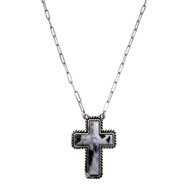 Polished Colored Stone Western Cross Necklace
