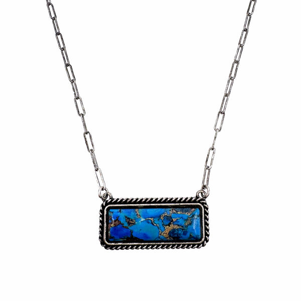 Rectangle Square Turquoise Stone Western Bar Necklace