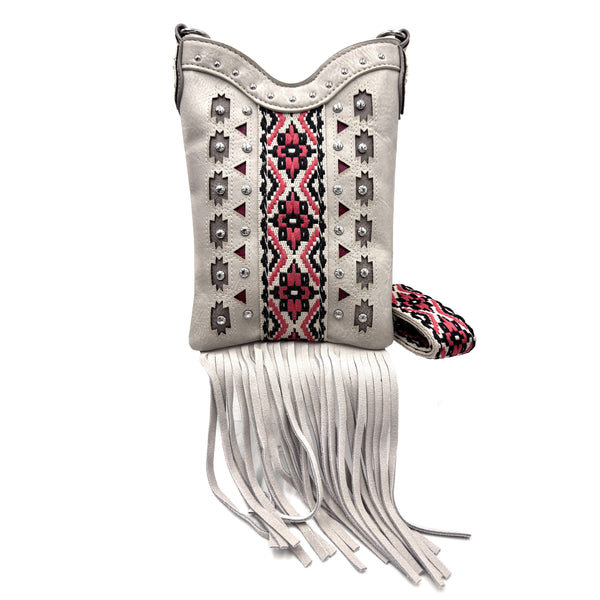 Aztec Tribal Print Fringe Western Crossbody Messenger Pouch