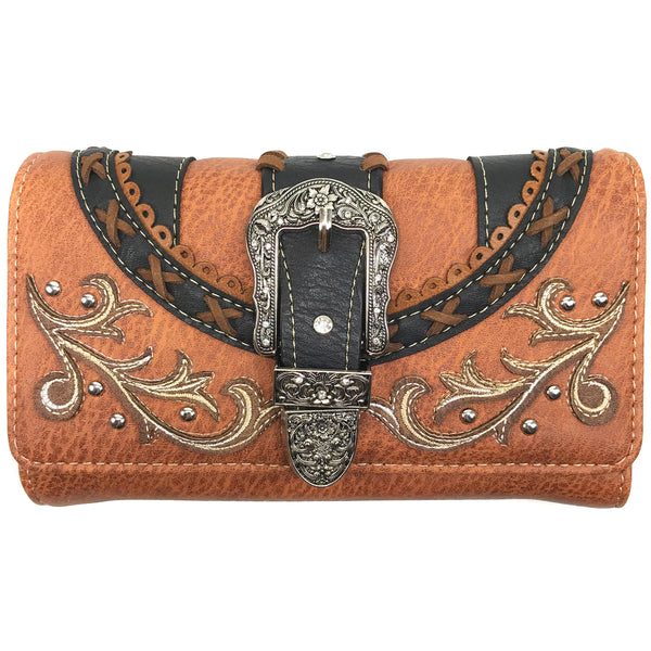 Western Leather Buckle Crossbody Wallet