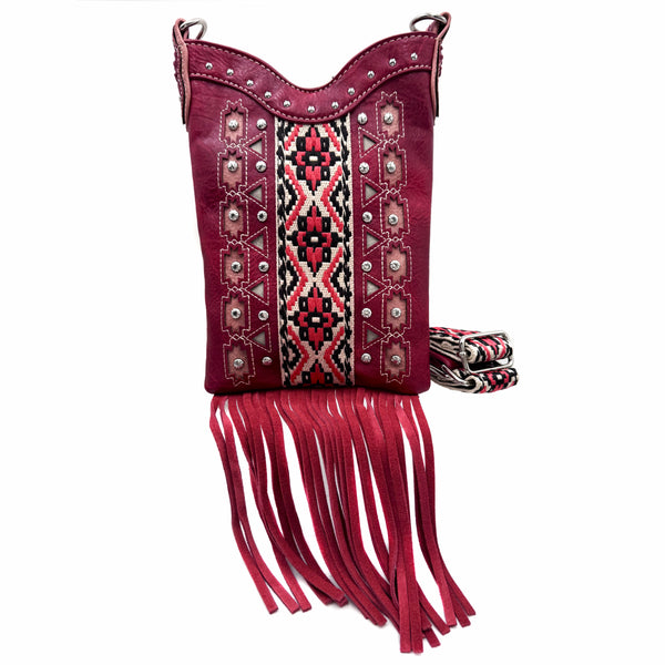 Aztec Tribal Print Fringe Western Crossbody Messenger Pouch